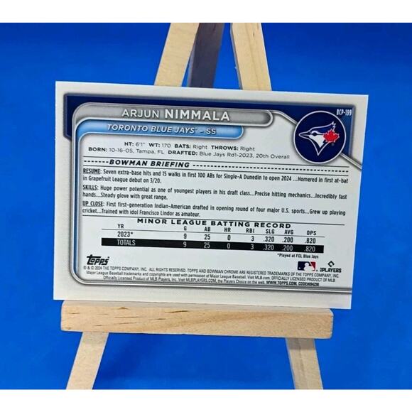 2024 Bowman Chrome - Prospects Arjun Nimmala #BCP-199 Mojo Refractor (RC) - Picture 6 of 7